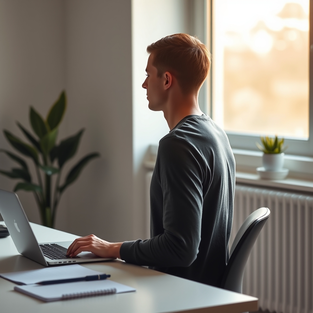 Professional subtly shifting posture in an ergonomic office chair, embodying dynamic movement