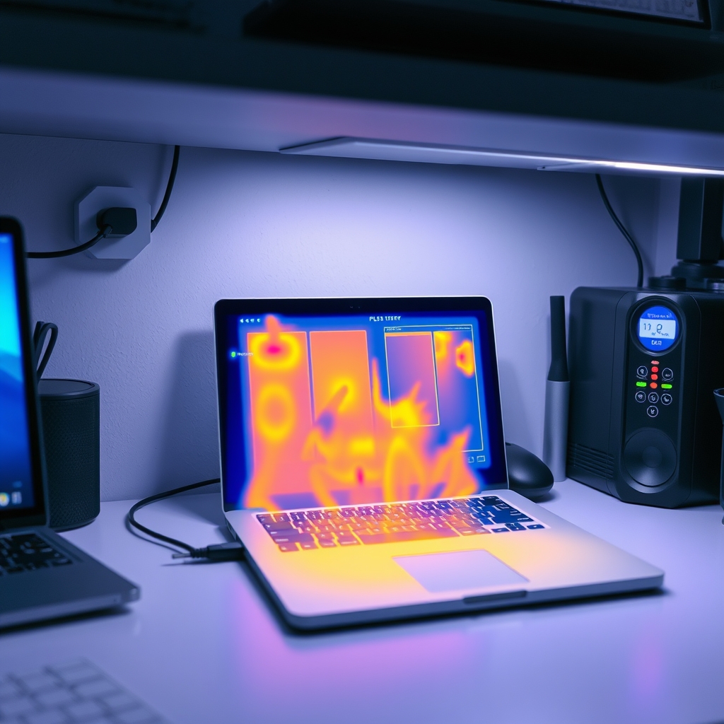 Thermal imaging highlighting heat spikes during rapid battery charging, indicating internal stress.