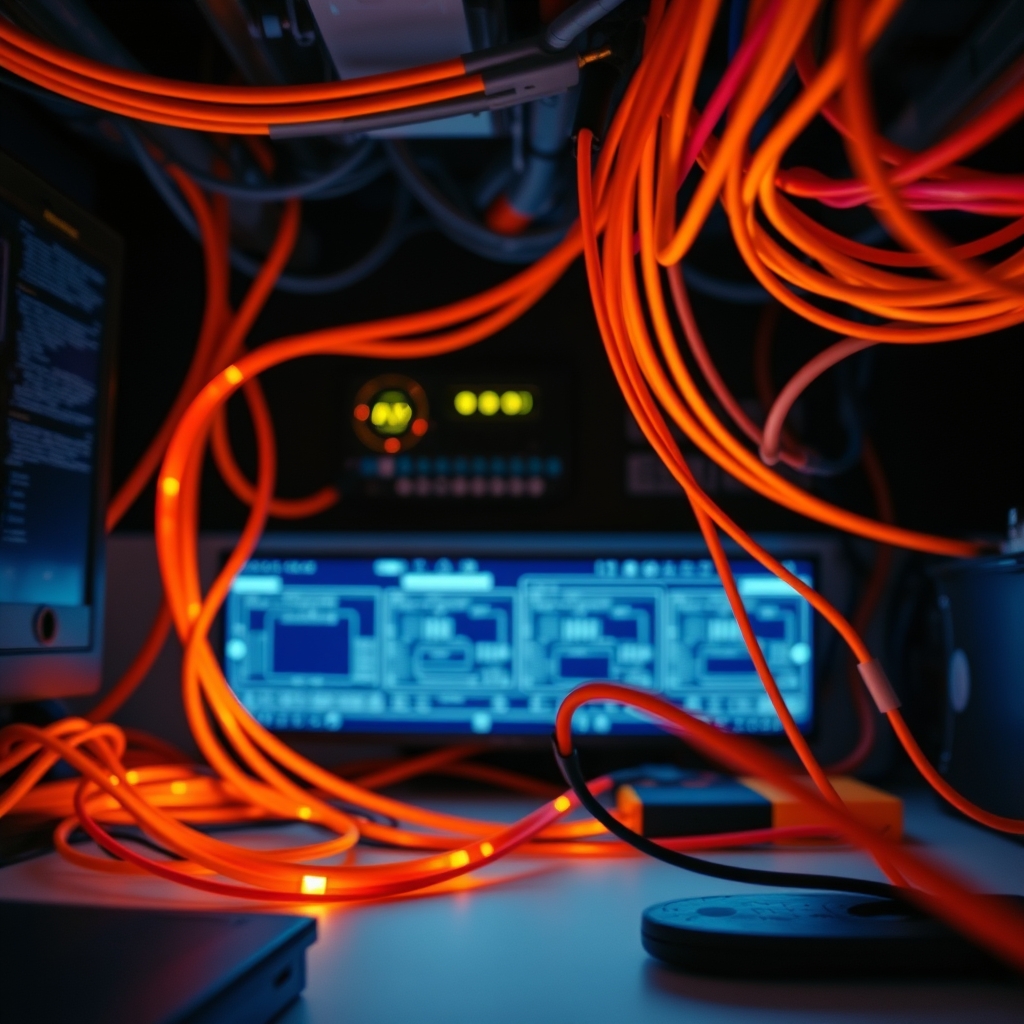 Infrared image showing hotspots on tightly packed power and data cables