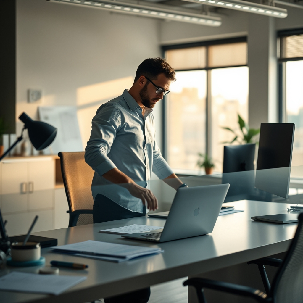 A dynamic desk setup encouraging fluid movement and varied posture throughout the workday.