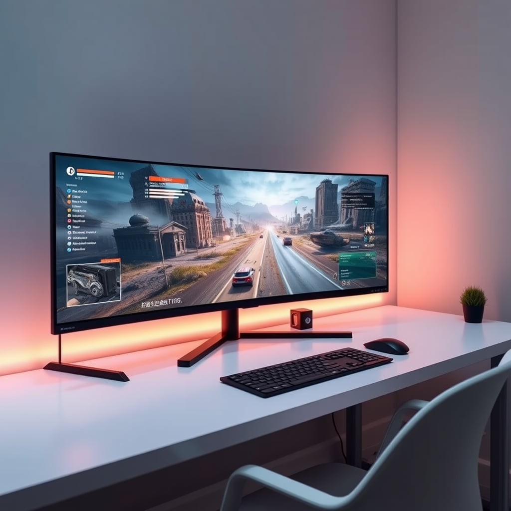 Ultrawide monitor showing distorted game user interface