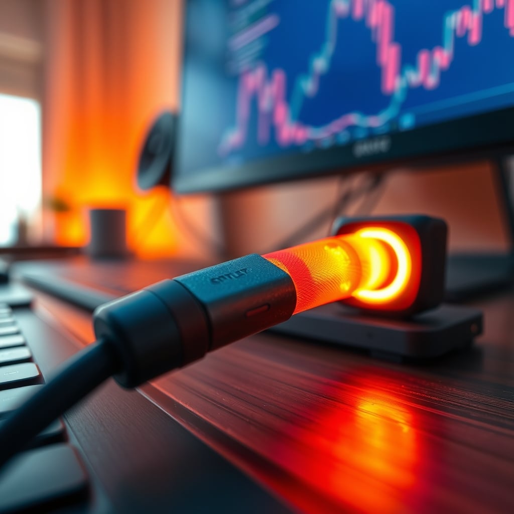 Thermal image showing heat buildup in a USB-C cable and port