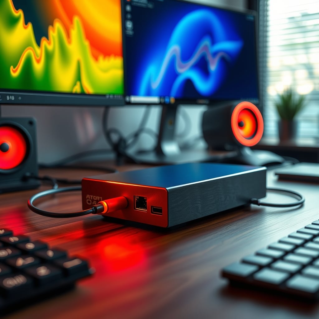 Thermal imaging photo showing a hot spot on a USB-C hub's internal PCB while the aluminum exterior remains cool.