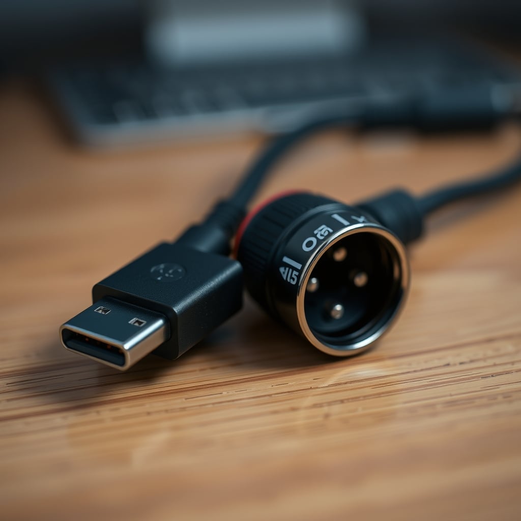 A USB-C plug and an XLR plug side by side for comparison.