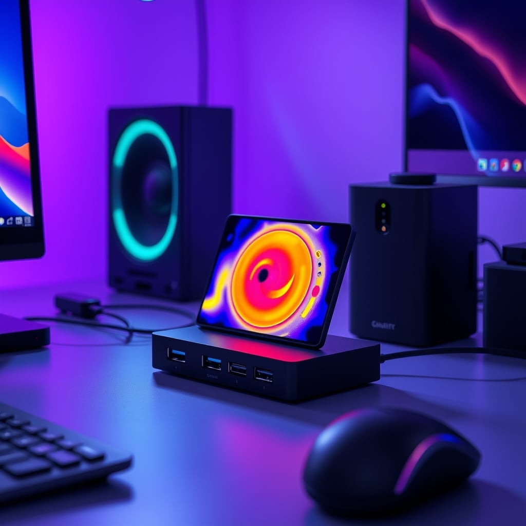 Thermal imaging reveals hot spots on a USB-C dock under load