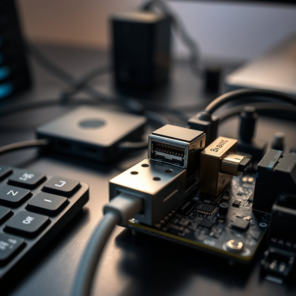 Close-up of USB hub internal circuitry showing controller chips