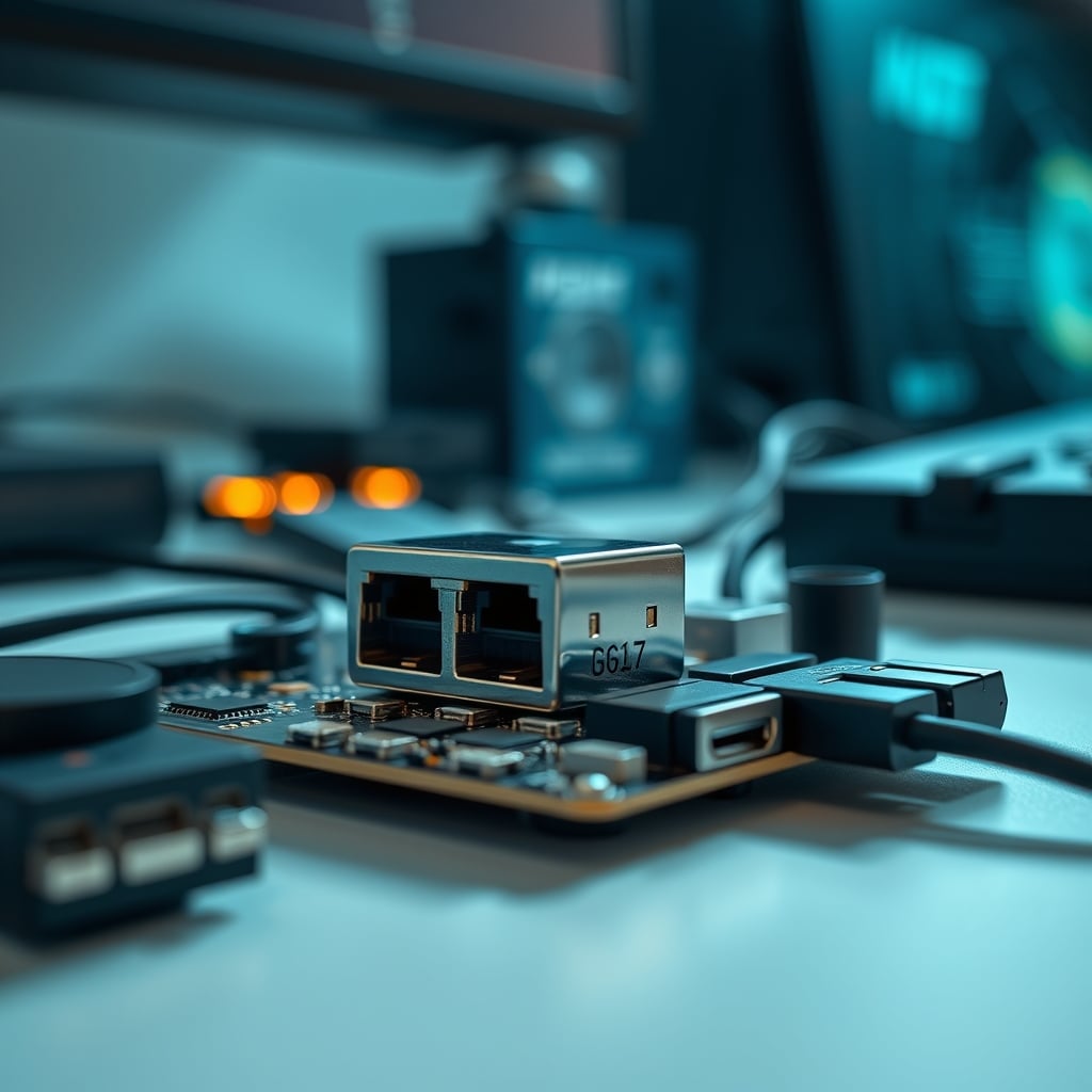 Close-up view of a USB hub's internal microcontroller chip, highlighting the potential attack surface.