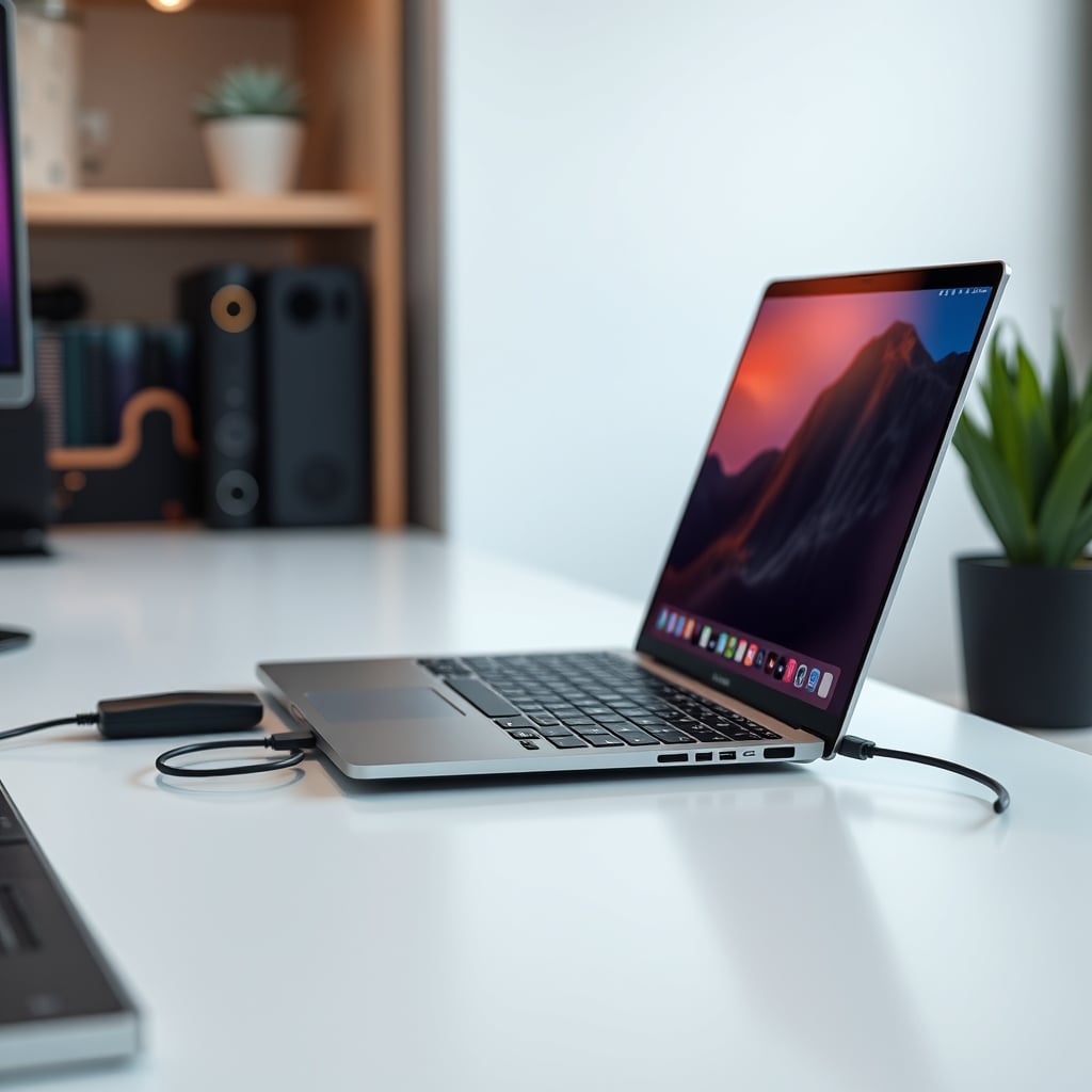 Laptop showing performance throttling notification while connected via USB-C.