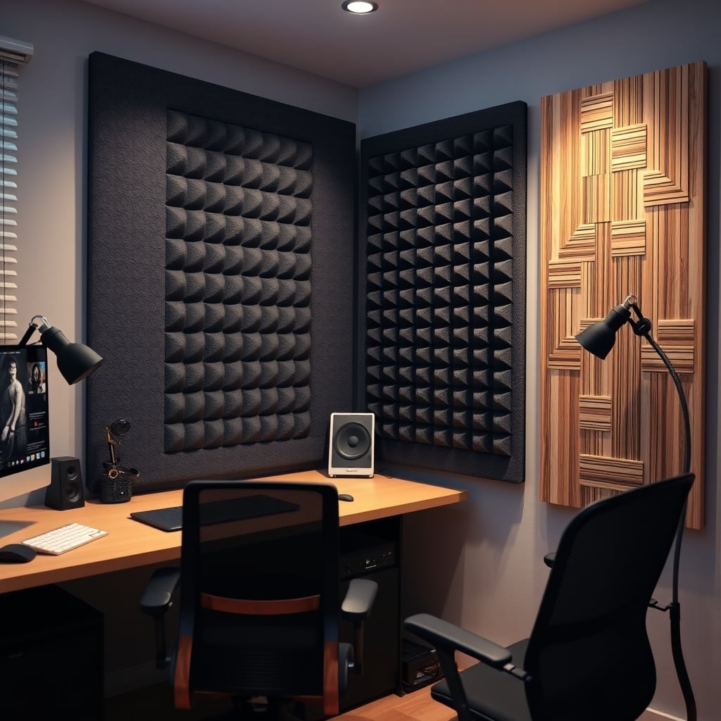 Comparison of a thick, functional bass trap and a thin decorative acoustic panel.