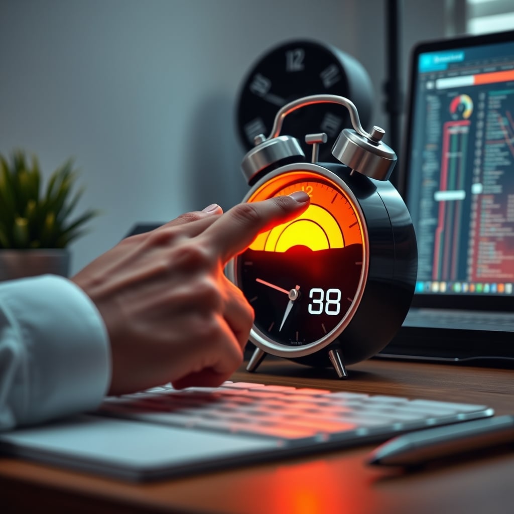 Close-up of hand pressing snooze button on a wake-up light