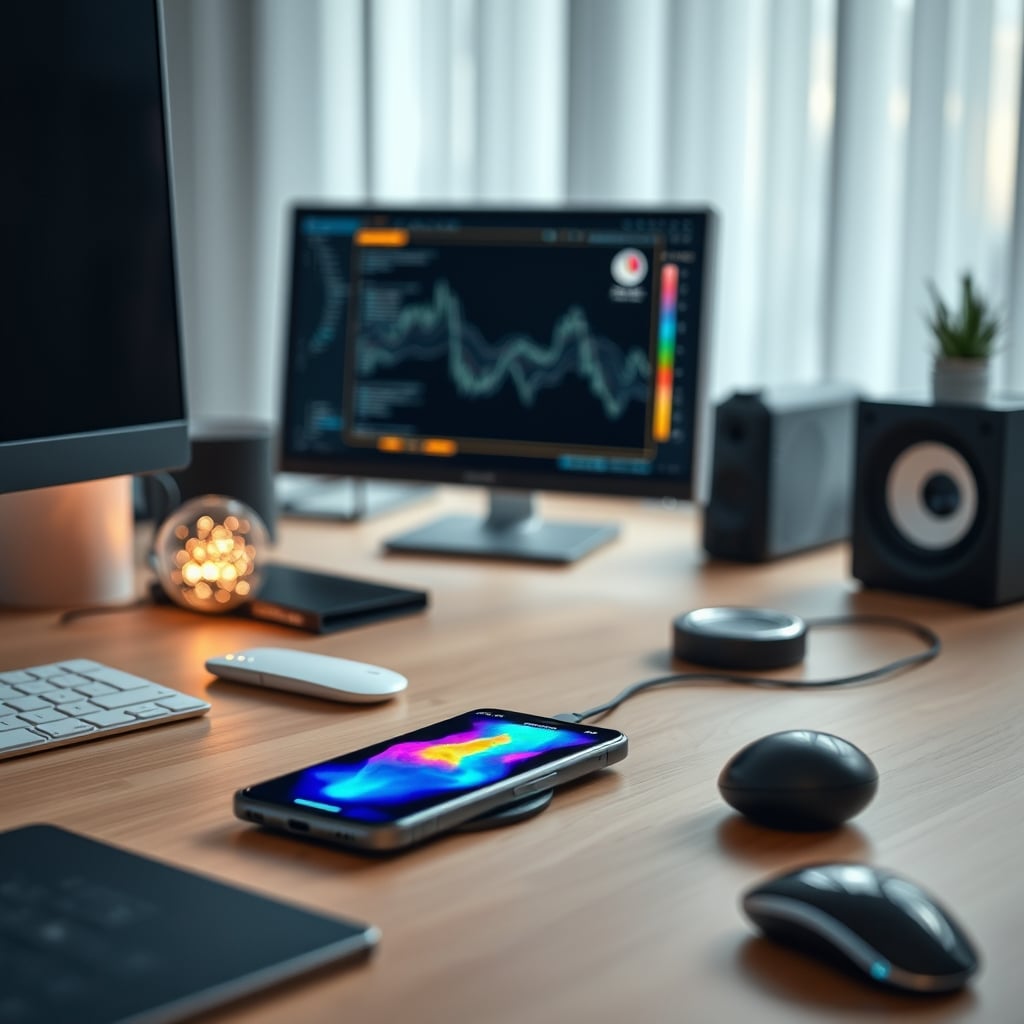 Thermal camera view showing a smartphone glowing bright yellow and red from heat while on a wireless charger.