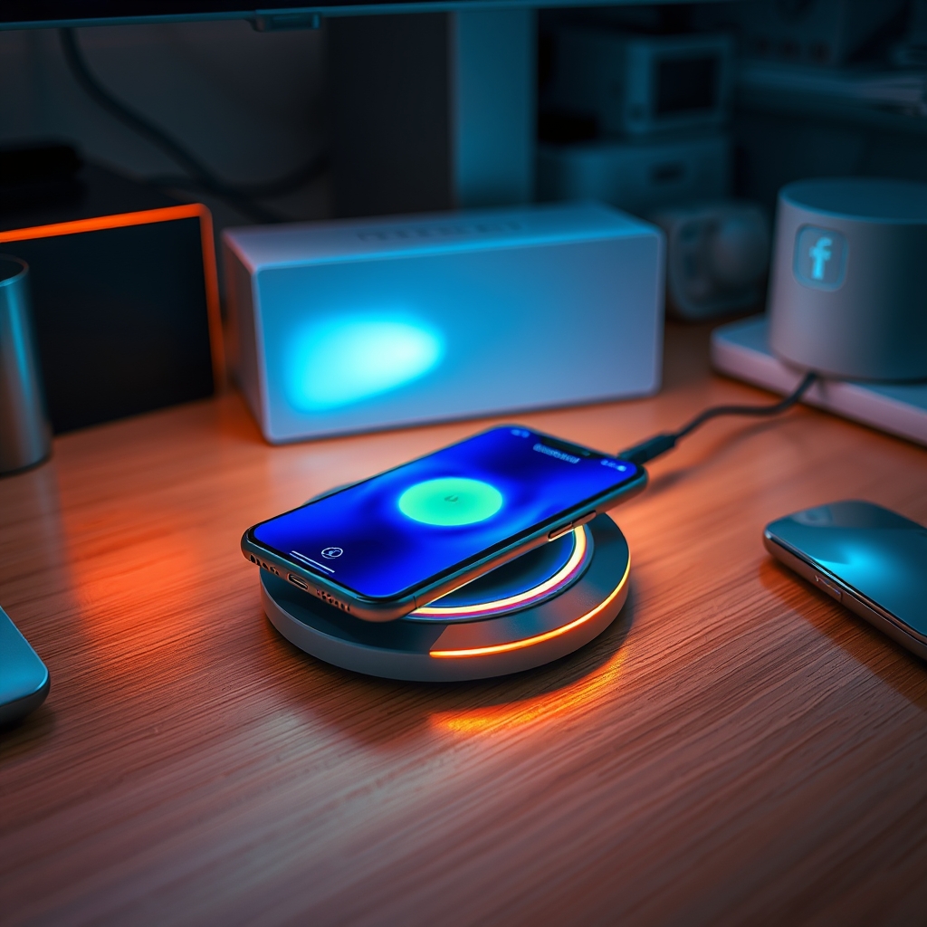 Simulated thermal camera image of a smartphone charging wirelessly, showing areas of high temperature.