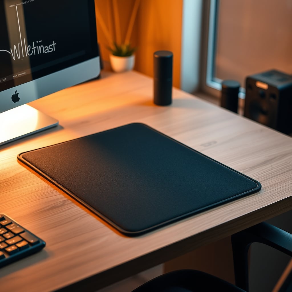 Three wrist rest desk pads on a desk