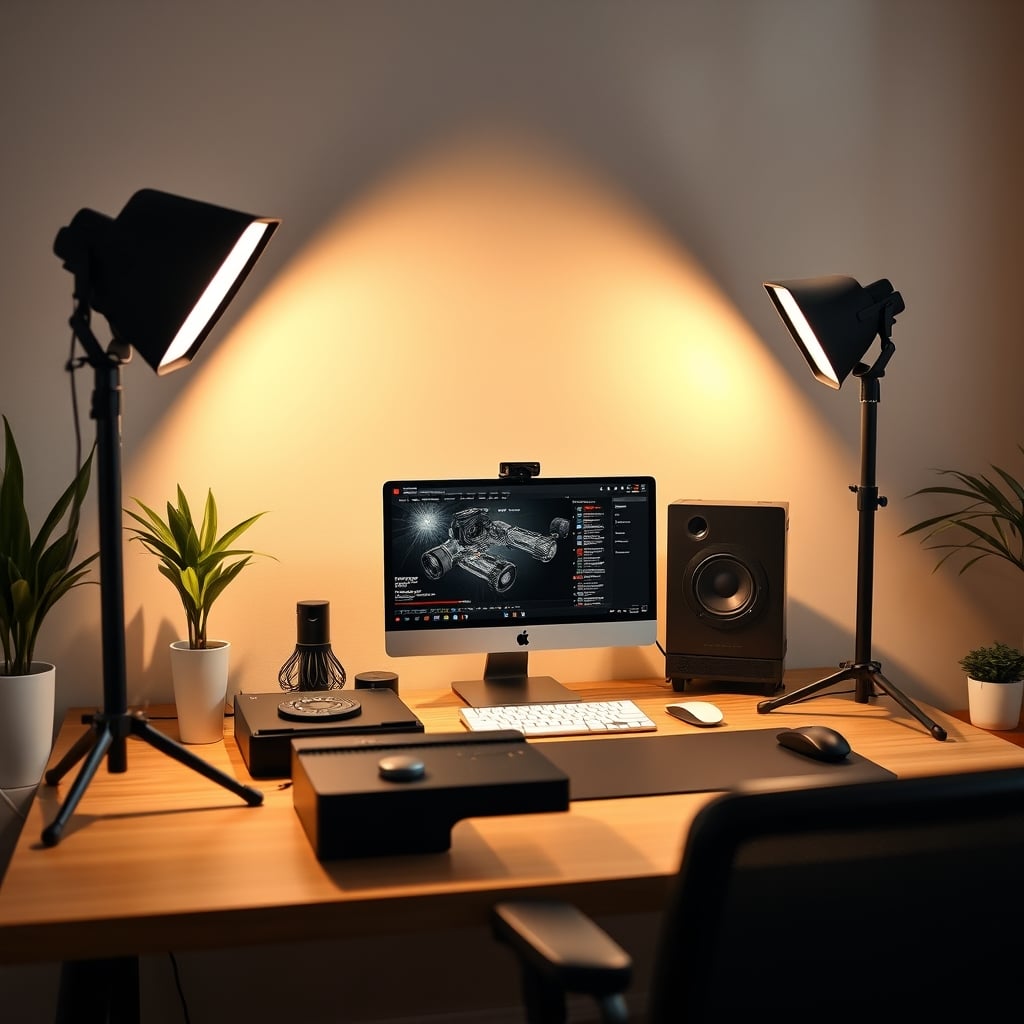 Two softbox LED video lights illuminating a subject for a YouTube video, demonstrating effective, budget-friendly lighting.