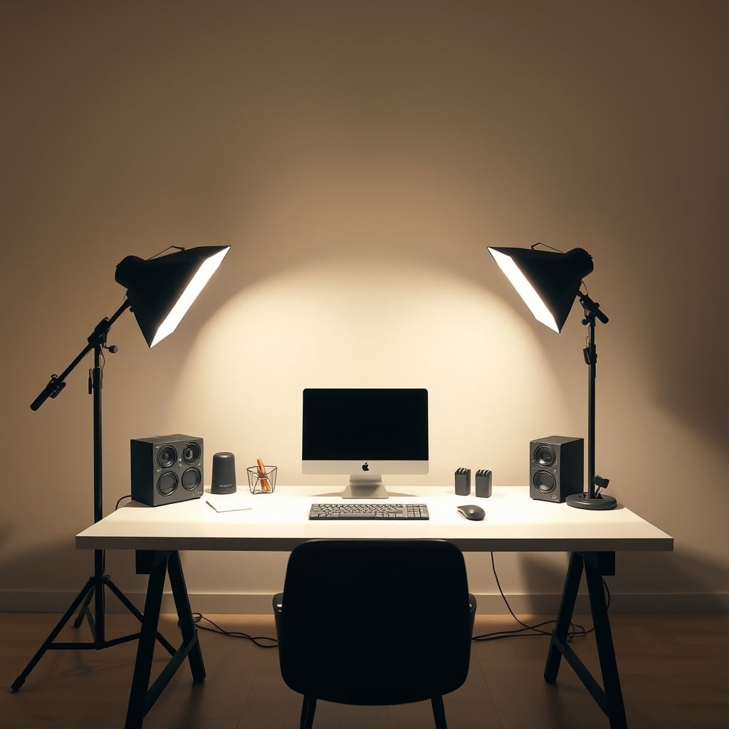 Diagram showing correct key, fill, and backlight placement for a desk setup