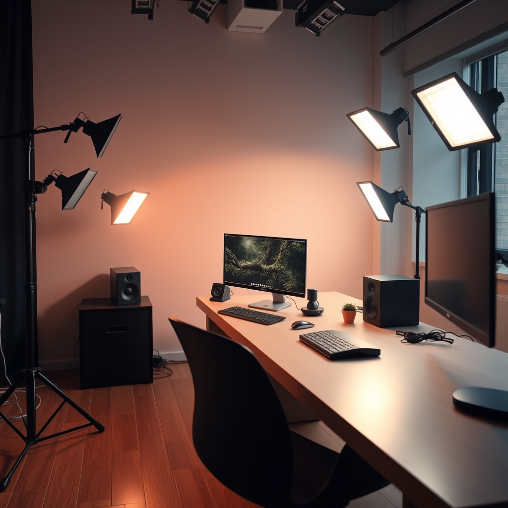 Diagram of a three-point lighting setup for a YouTube studio